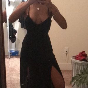 SOLD. Black maxi dress with double slits